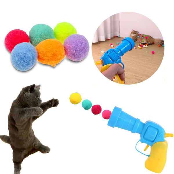 Interactive Kittens Mini Plush Ball Shooting Gun Cat Toys - Pet Wonders