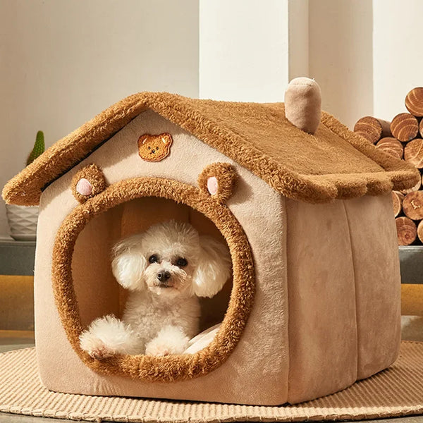 Foldable Winter Warm Dog House Kennel Bed Mat For Small Medium Dogs & Cats - Pet Wonders