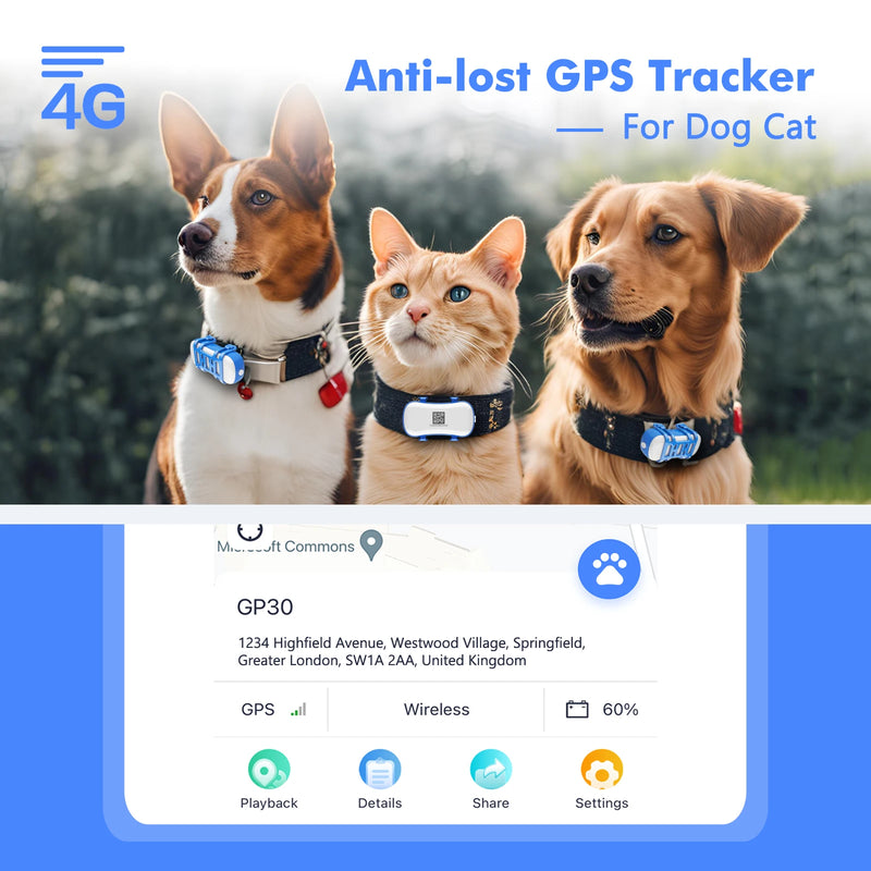 GP30 Pet Tracker Dog Cat Tracker Smart Light Sound Search Lost Finder Waterproof Tracking Device for Pets with Free Trial - Pet Wonders