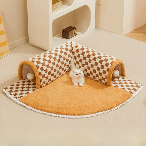 Removable & Washable 2-In-1 Cat Tunnel With Hanging Toy Ball Bed For Indoor - Pet Wonders