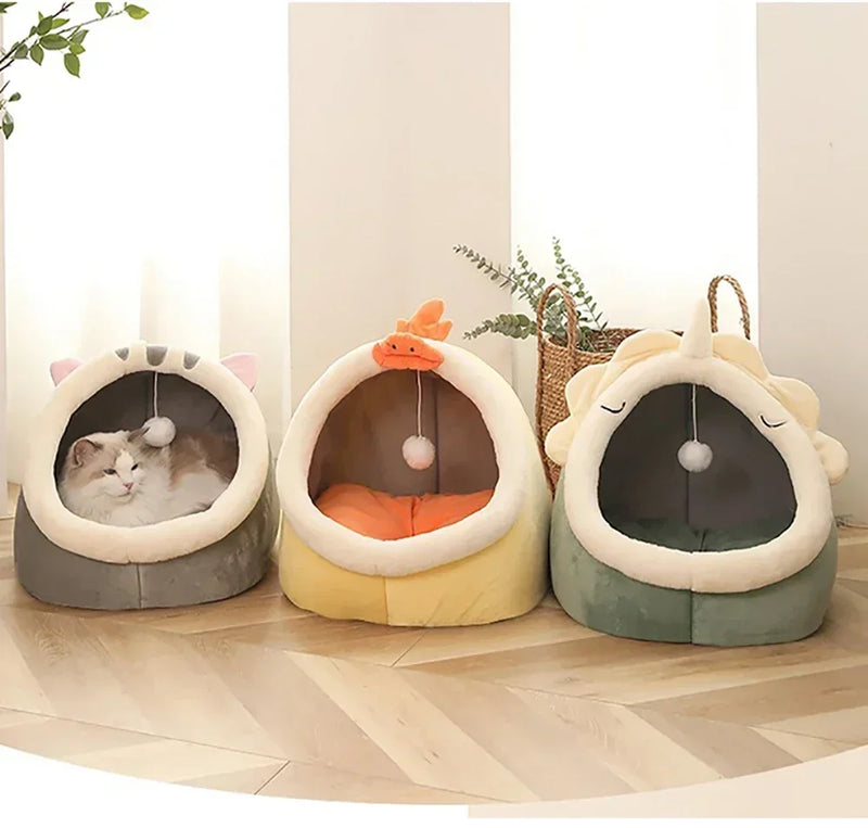 Nest Round Sleeping Cave Kitten Beds With Basket & Lounger Cushion - Pet Wonders