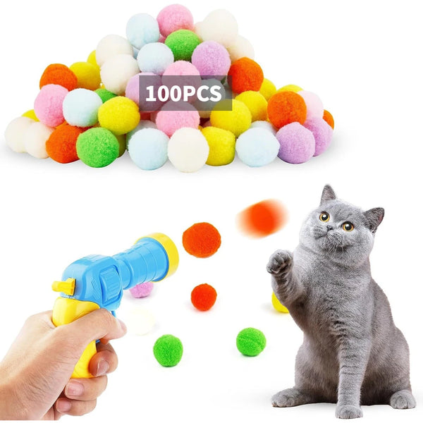 Interactive Kittens Mini Plush Ball Shooting Gun Cat Toys - Pet Wonders