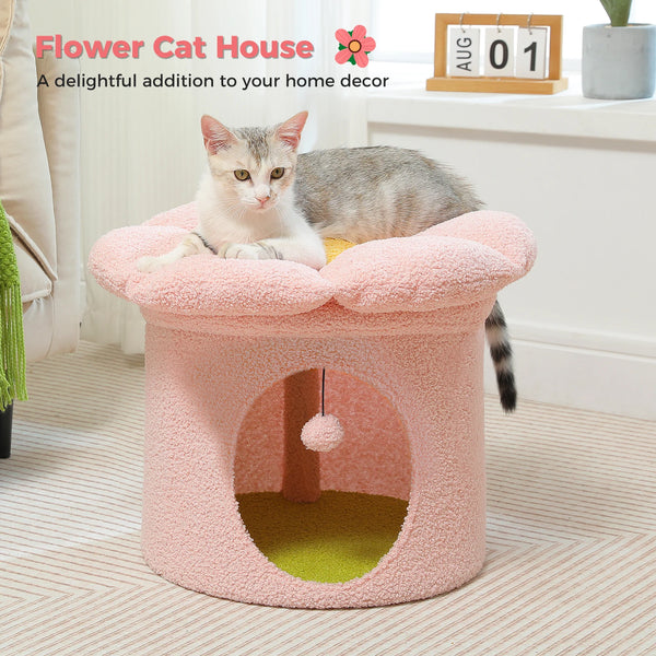 Indoor Large Cat House with Removable Flower Cat Bed - Pet Wonders