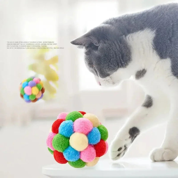 3PCS Cat Toys Cat Plush Ball Toy Pet Elastic Playing Colorful Woolen Ball - Pet Wonders