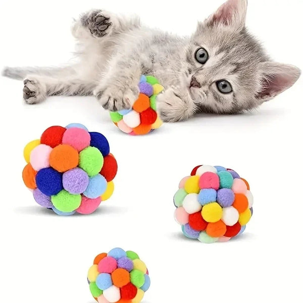 3PCS Cat Toys Cat Plush Ball Toy Pet Elastic Playing Colorful Woolen Ball - Pet Wonders