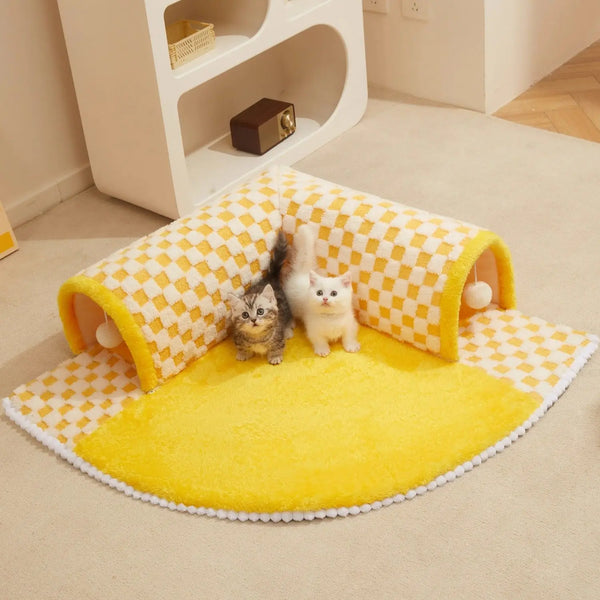 Removable & Washable 2-In-1 Cat Tunnel With Hanging Toy Ball Bed For Indoor - Pet Wonders