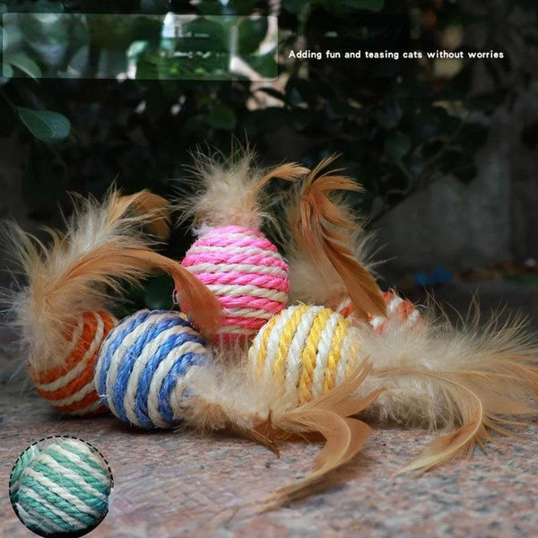 Pet Cat Toys Sisal Feather Ball Cat Scratch Ball Toys Pet Supplies - Pet Wonders