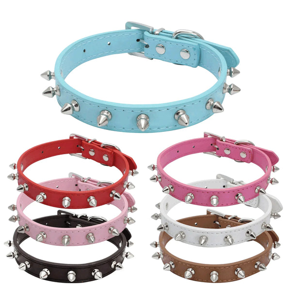 Cool Cat Dog Collar Leather Spiked Studded Collars For Pets - Pet Wonders