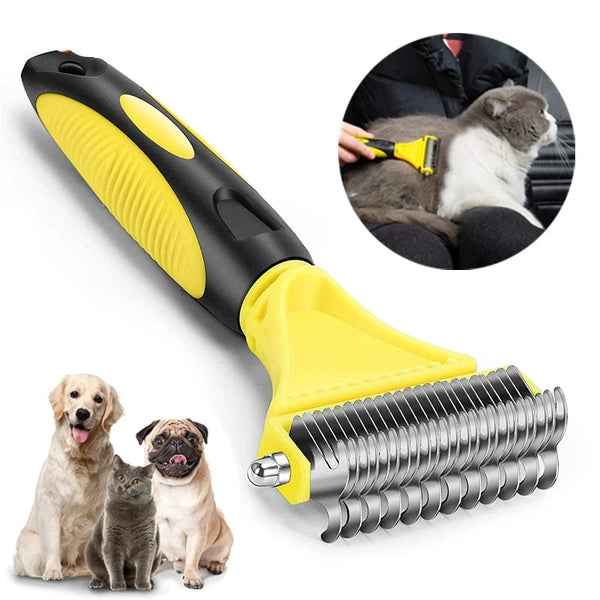 Stainless Steel Two-Sided Shedding and Dematting Undercoat Rake Comb for Dog & Cat - Pet Wonders