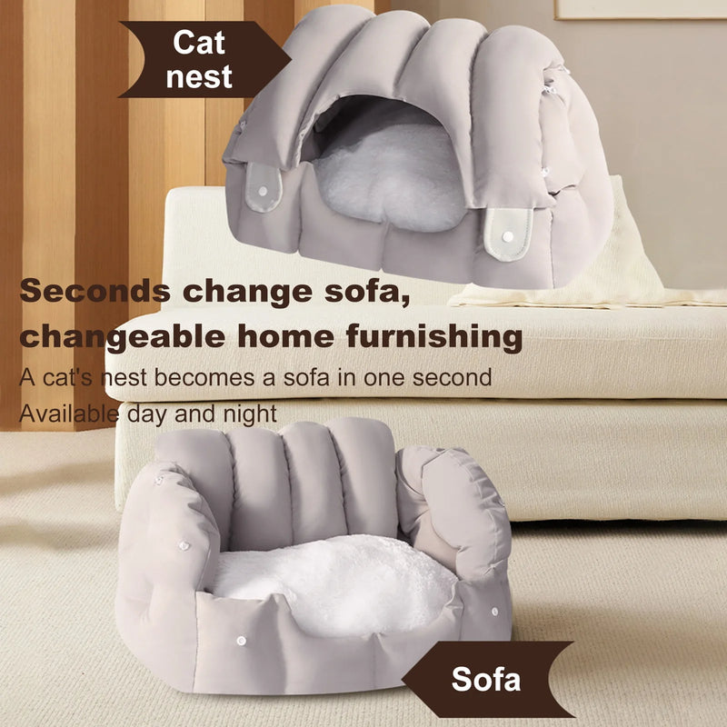 Dual purpose arched fully enclosed and warm, soft and comfortable bed For Cats - Pet Wonders