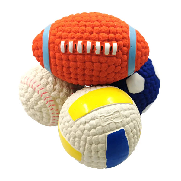 Soft Squeaky Rugby Tennis Volleyball Football Basketball Latex Tooth Cleaning Training Toys - Pet Wonders