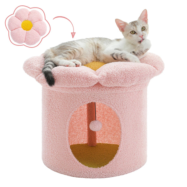 Indoor Large Cat House with Removable Flower Cat Bed - Pet Wonders