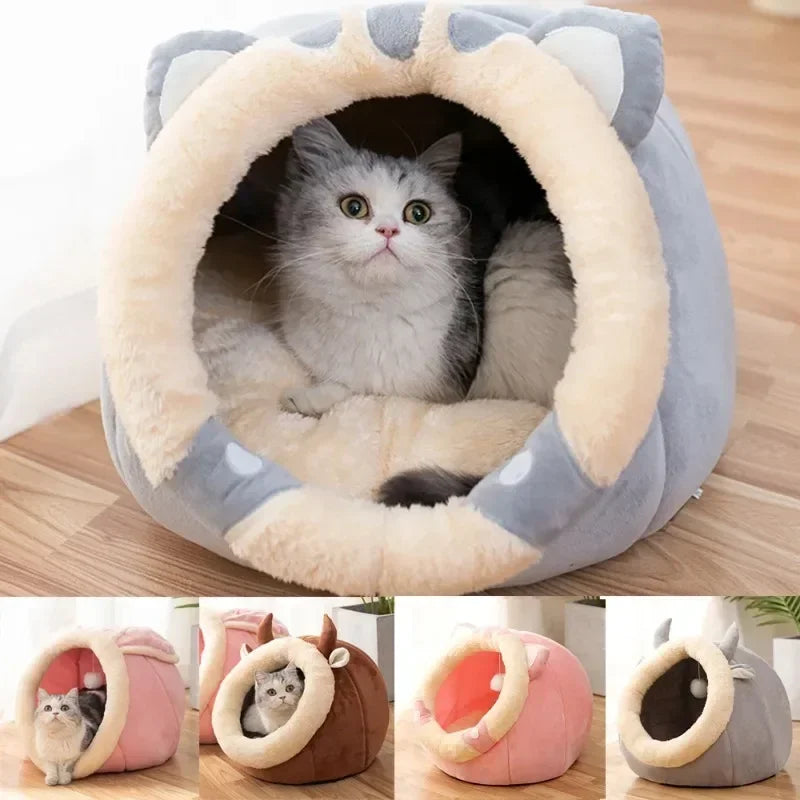 Nest Round Sleeping Cave Kitten Beds With Basket & Lounger Cushion - Pet Wonders