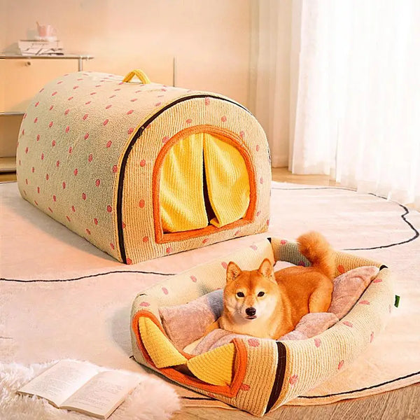 Cozy Dog Semi-Arc Winter Cave Enclosed Washable & Foldable Cat House Bed - Pet Wonders