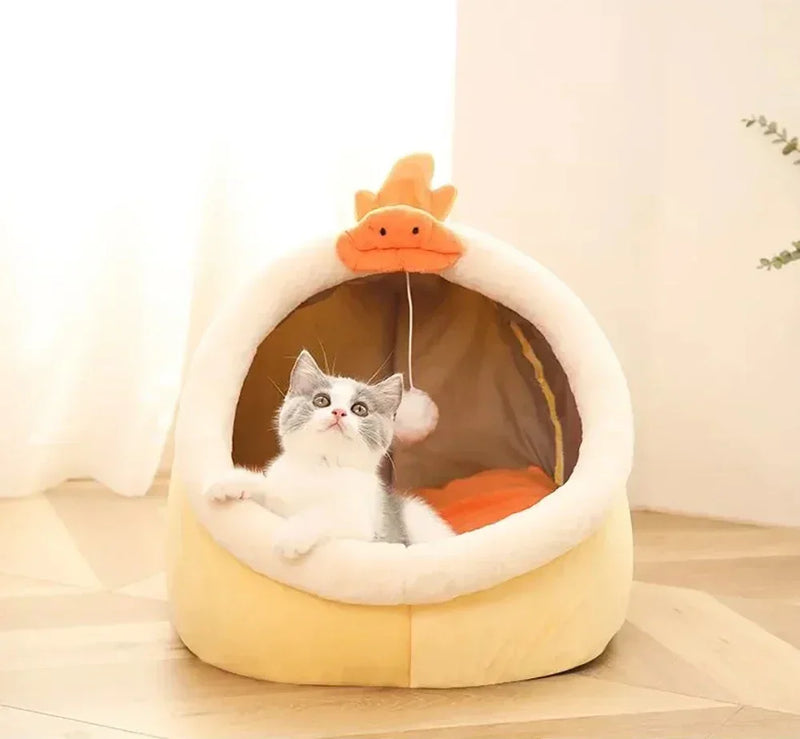 Nest Round Sleeping Cave Kitten Beds With Basket & Lounger Cushion - Pet Wonders